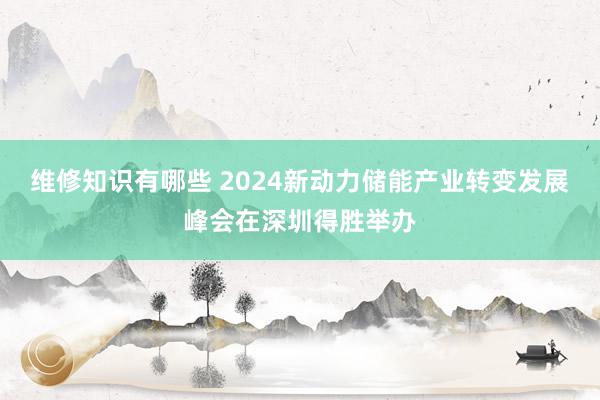 维修知识有哪些 2024新动力储能产业转变发展峰会在深圳得胜举办