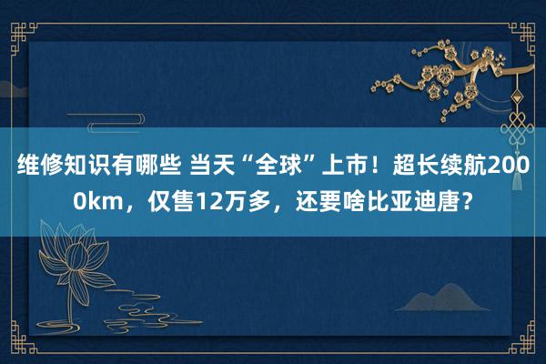 维修知识有哪些 当天“全球”上市！超长续航2000km，仅售12万多，还要啥比亚迪唐？