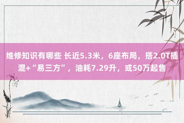 维修知识有哪些 长近5.3米，6座布局，搭2.0T插混+“易三方”，油耗7.29升，或50万起售