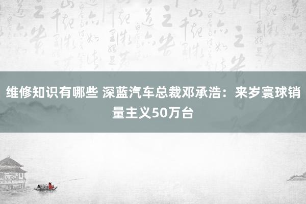 维修知识有哪些 深蓝汽车总裁邓承浩：来岁寰球销量主义50万台