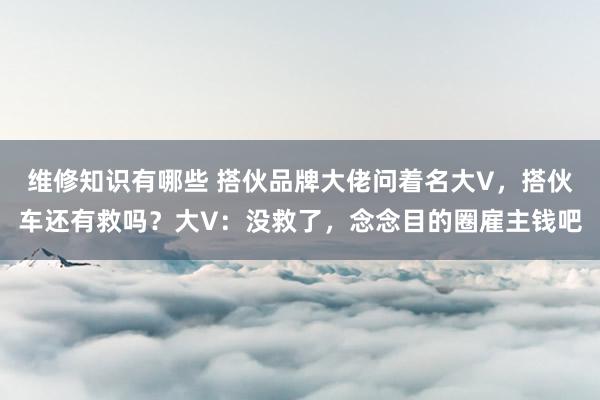 维修知识有哪些 搭伙品牌大佬问着名大V，搭伙车还有救吗？大V：没救了，念念目的圈雇主钱吧