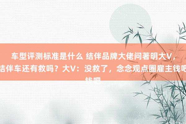 车型评测标准是什么 结伴品牌大佬问著明大V，结伴车还有救吗？大V：没救了，念念观点圈雇主钱吧