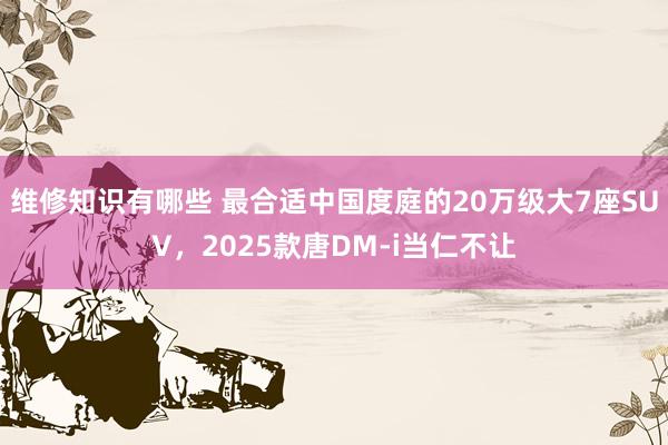 维修知识有哪些 最合适中国度庭的20万级大7座SUV，2025款唐DM-i当仁不让