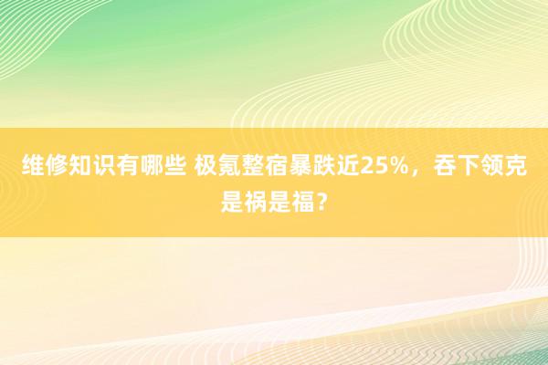 维修知识有哪些 极氪整宿暴跌近25%，吞下领克是祸是福？