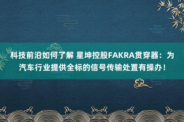 科技前沿如何了解 星坤控股FAKRA贯穿器：为汽车行业提供全标的信号传输处置有操办！