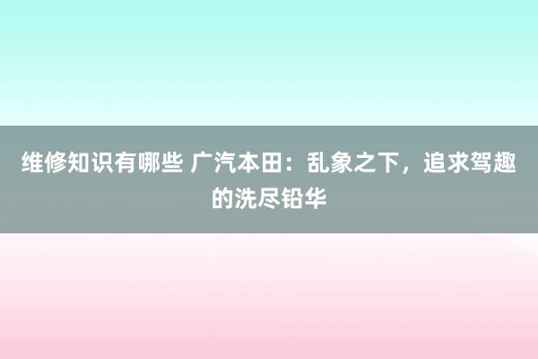 维修知识有哪些 广汽本田：乱象之下，追求驾趣的洗尽铅华