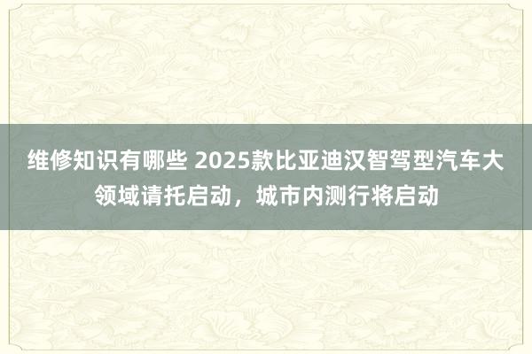 维修知识有哪些 2025款比亚迪汉智驾型汽车大领域请托启动，城市内测行将启动